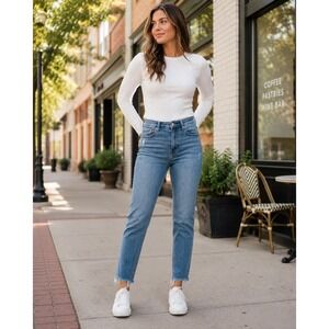 Kensie Vintage Luxe The Slim Jeans Women's 6/28 Blue Raw Hem Distressed Stretch